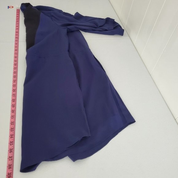 Fossil Womens 100% Silk Colorblock Dress Size L Drawstring Waist Round Neck Blue - Picture 8 of 9
